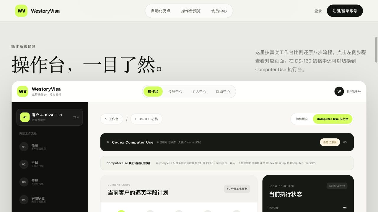 WestoryVisa Computer Use 执行台界面